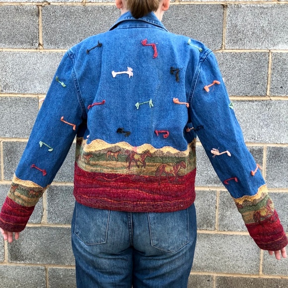 Vintage Prairie Themed Jean Jacket ft Horses‎ - Picture 5 of 7